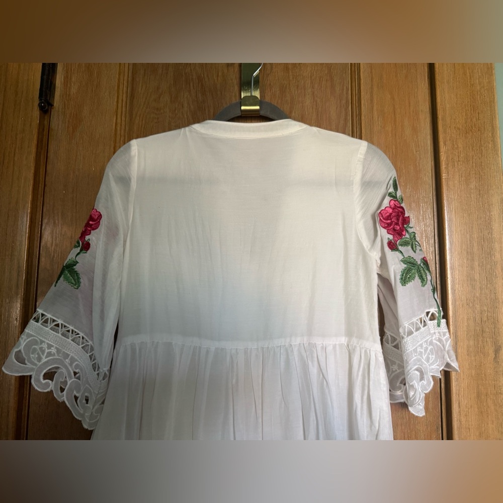 Silk and cotton embroidered lace button front mini dress - Picture 8 of 16